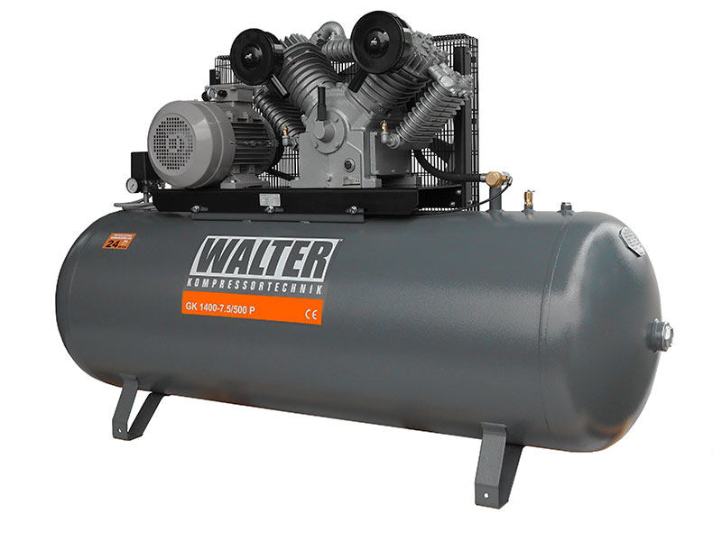Piston air compressor 1400 l/min, 7.5 kW, 500 L (GK 1400-7,5/500 P, WALTER)
