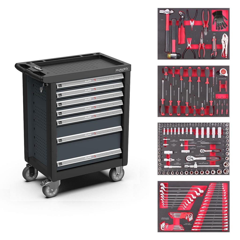 Tool trolley, 7 drawers, with 150 tools (AQT7134+AQVDE, AUTOEQ)