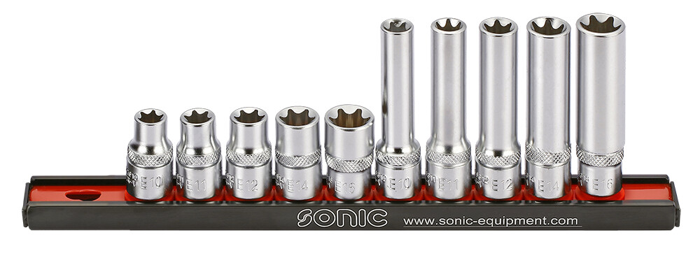 3/8" E-tipa galvu komplekts, 10 gab. (201002, SONIC)