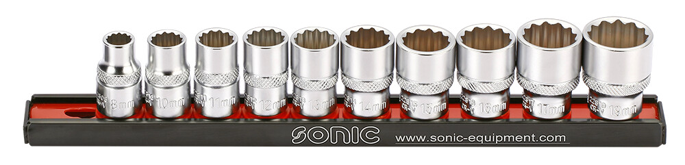 3/8 12-point socket set with rail (10pcs) (201009, SONIC)