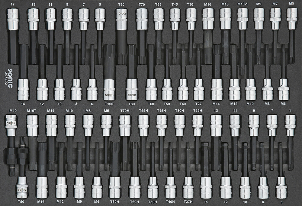 Antgalių komplektas 1/2" į vežimėlius, 64 vnt (306402, SONIC)