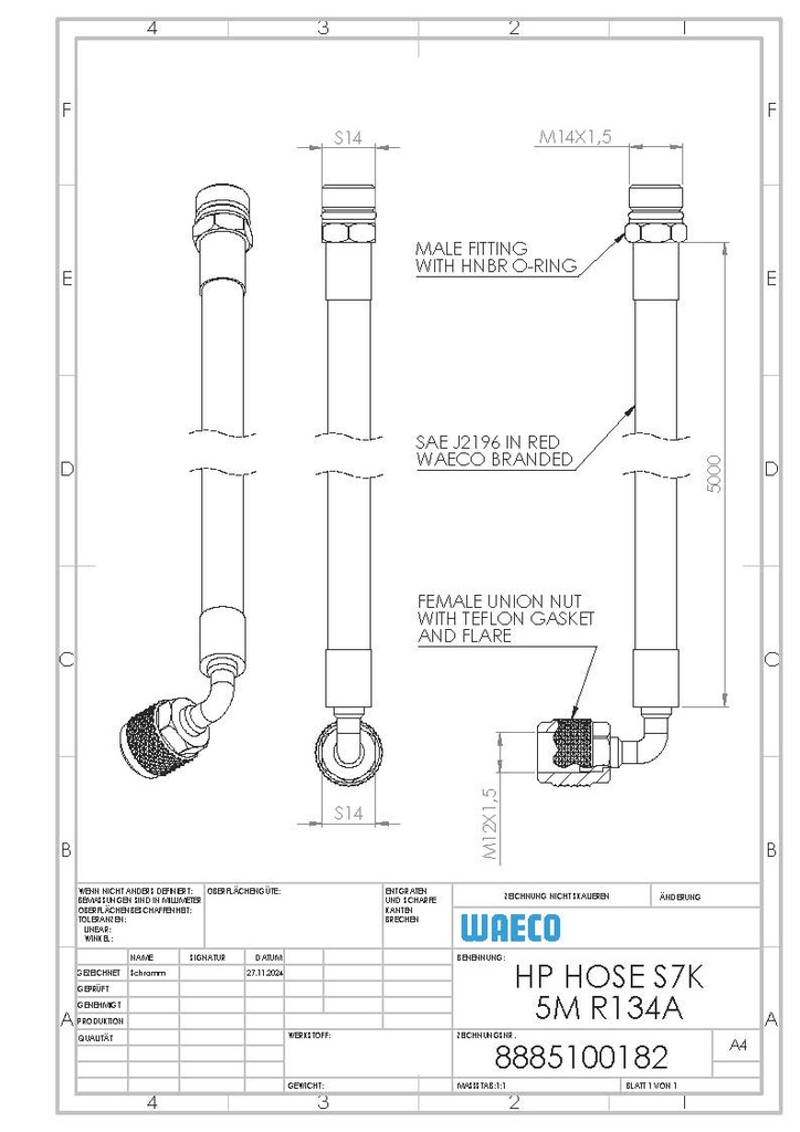 HP žarna ASC S7k 5m R134a (8885100182, WAECO)