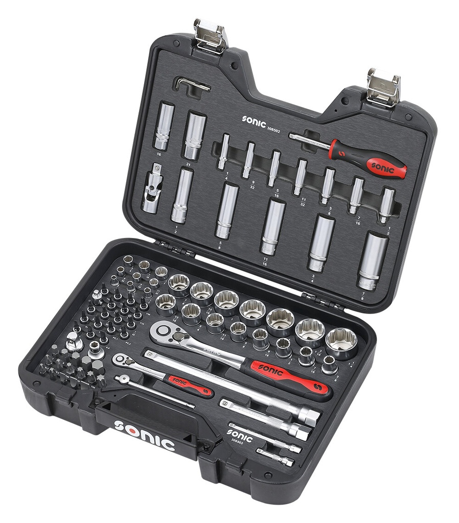 Socket set 1/4″ and 1/2″, BMCS (SAE), 85 pcs (308502, SONIC)
