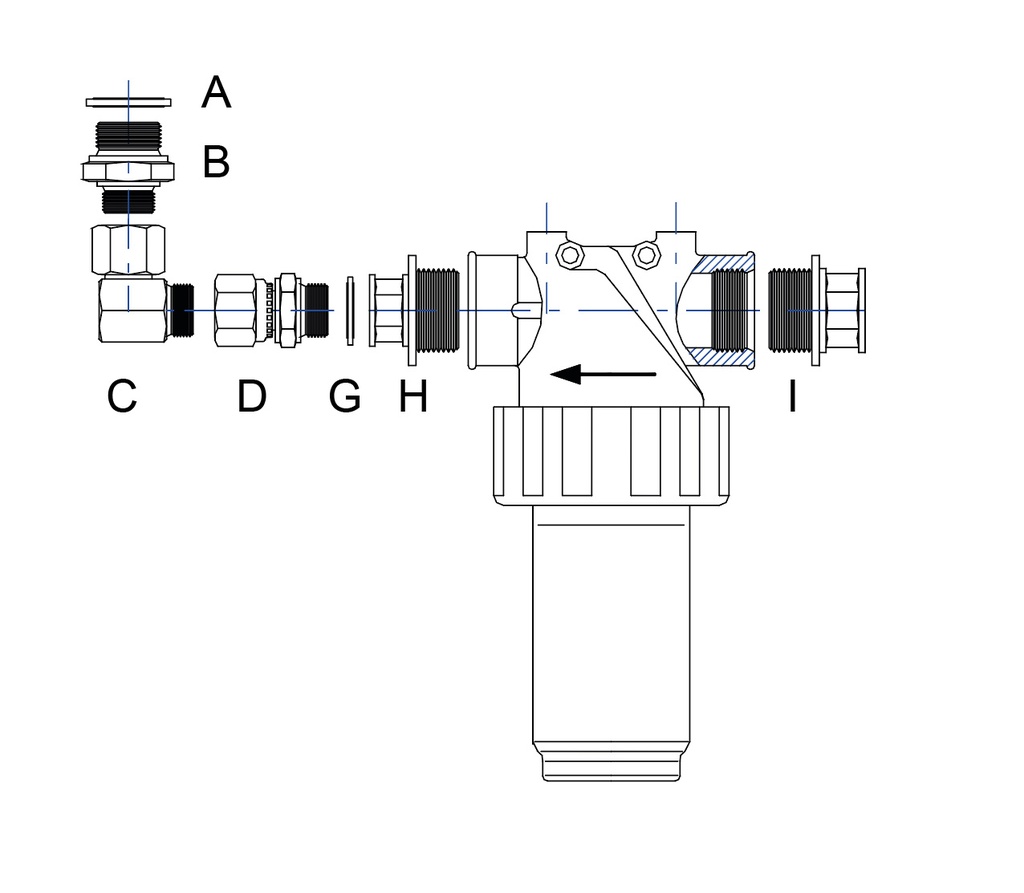 Connection kit for strainer, direct connection to pump foot valve (3188771, EUROLUBE)