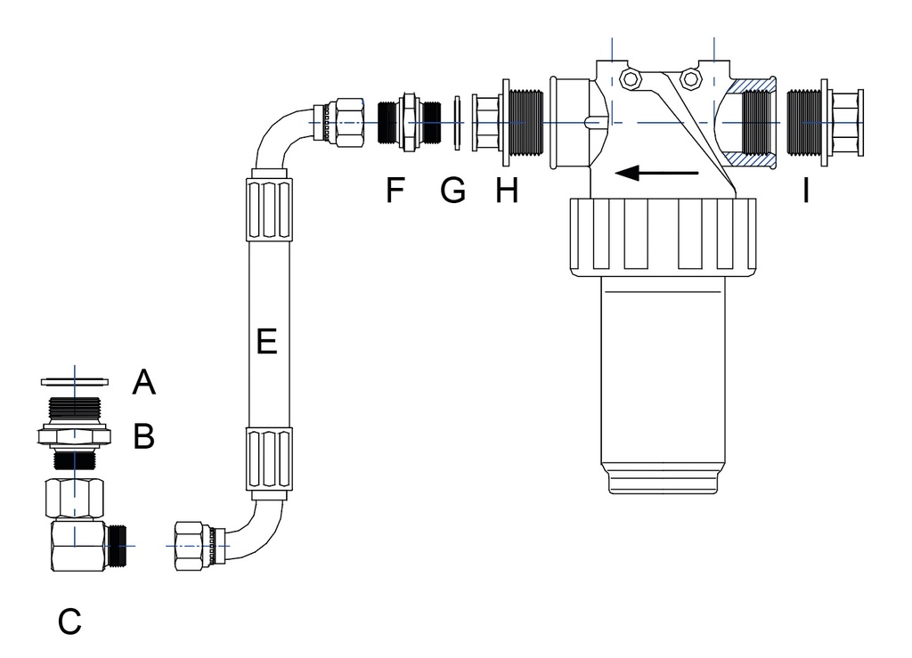Connection kit for strainer, hose connection to pump (3188772, EUROLUBE)