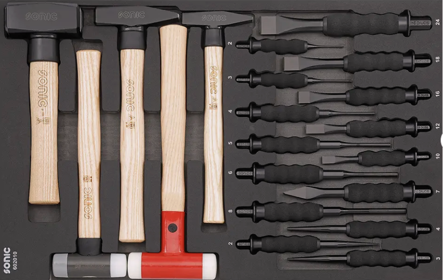 Hammer, chisel and punch set with insert, 20 pcs (602010, SONIC)