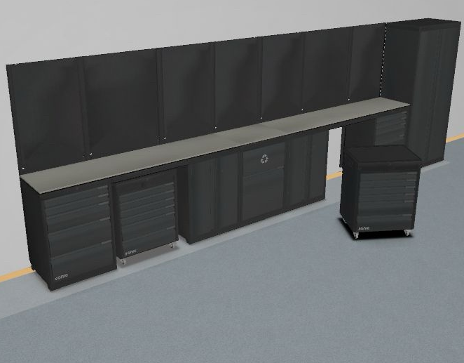 NEXT MSS baldų modulių komplektas su perforuota sienele ir metaliniu stalviršiu, dviems darbo zonoms, 5975 mm, SONIC (S22751)