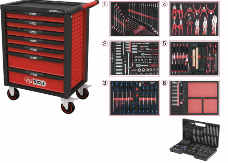 Tools cart RACINGline, 7 drawers+598vnt tools (826.7598, KS TOOLS)