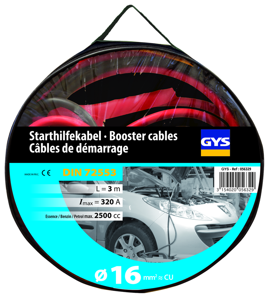 JUMP LEADS PRO 320A (2.5L) - INSULATED CLAMPS - 16 mm² - 2 x 3 m (056329, GYS)