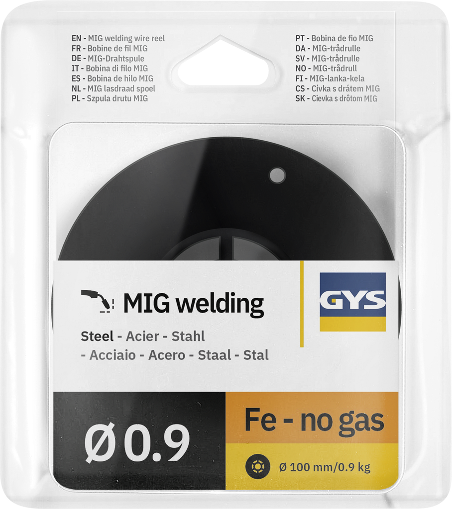 Miltelinė viela bedujis (No Gas) Ø0,9 - 0,9 kg S100 plastikinė ritė - E71T-GS (086104, GYS)