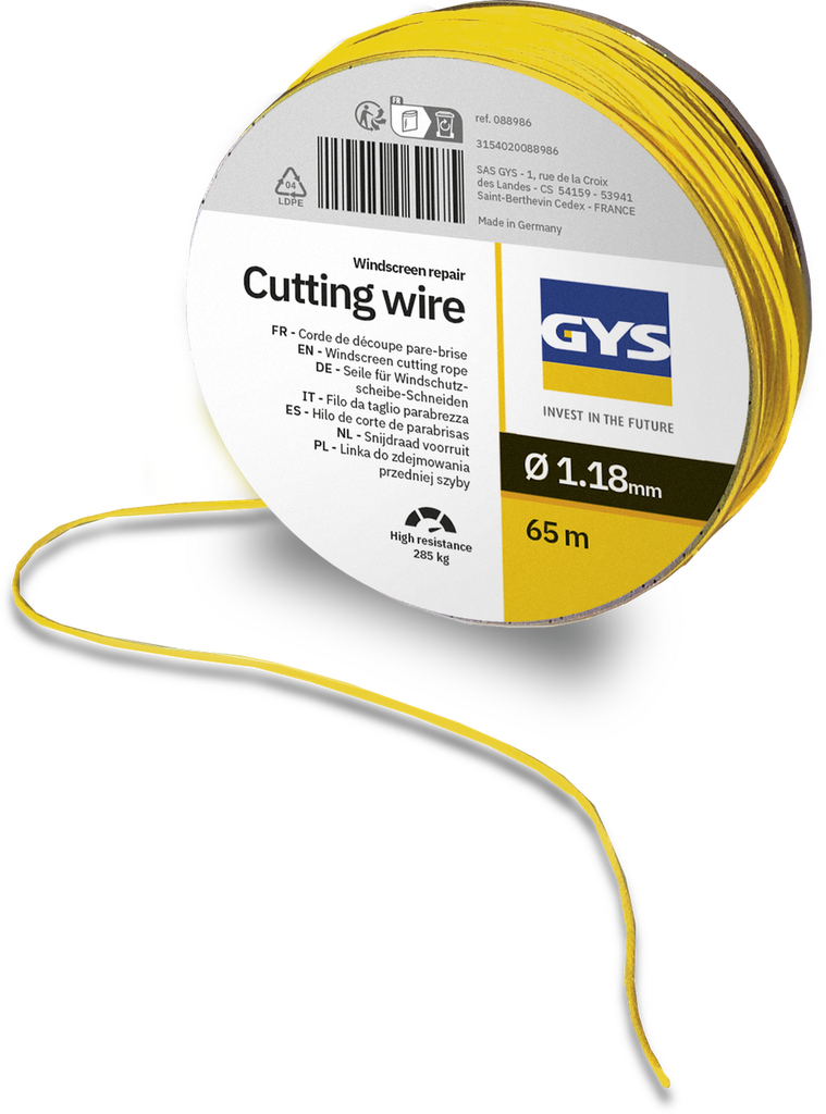 YELLOW WINDSCREEN REMOVAL WIRE - 1.18mm / 285kg / 65m (088986, GYS)