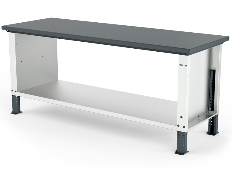 MONO workbench, adjustable height, standard sides, flat top, shelf 600 mm, 2000 mm, Filcar (ELRA-200-A2G, FILCAR)