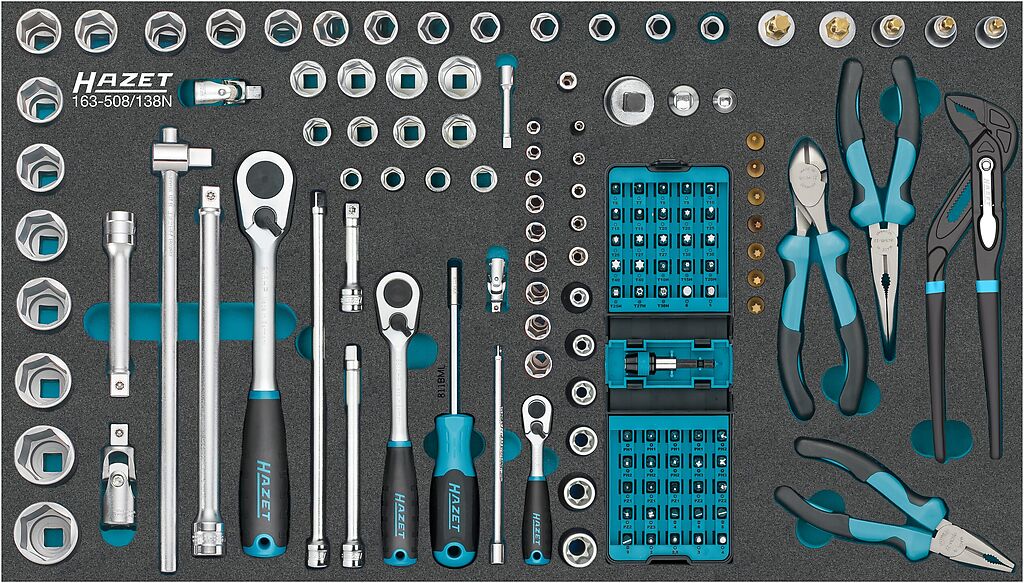 Galvučių rinkinys, 138 dalių, 1/4 ir 1/2 col. (163-508/138N, HAZET)