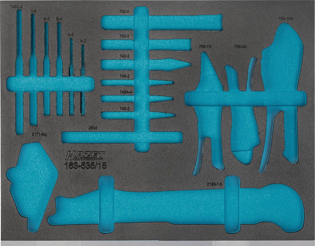 Divkomponentu putu ieliktnis instrumentiem 525×403×38 mm (163-535L, HAZET)