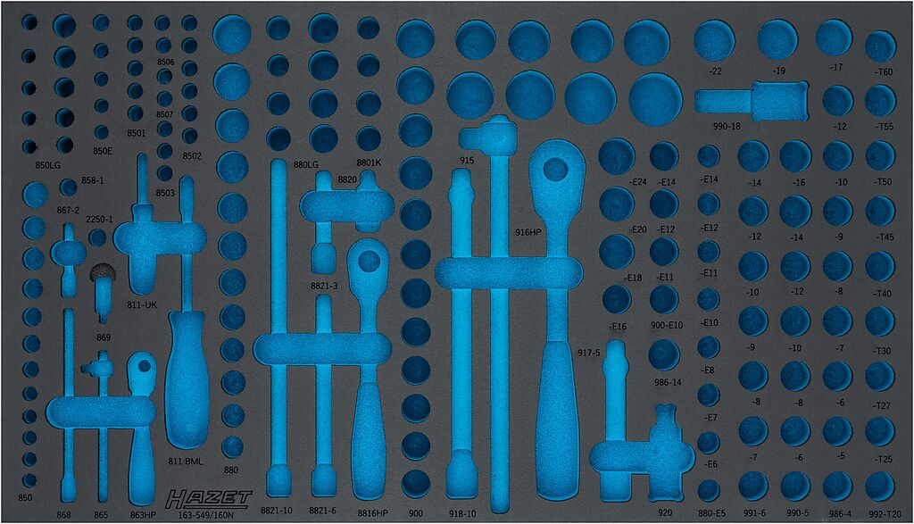 Divkomponentu putu ieliktnis instrumentiem 398×694×35 mm (163-549LN, HAZET)