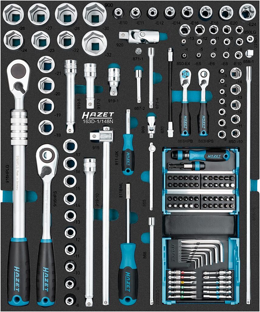 Socket set, 148 pcs, 1/4 and 1/2 in. (163D-1/148N, HAZET)