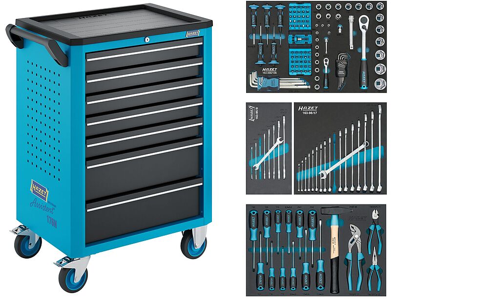 Tool trolley Assistent® 176N-7, assortment, L x W x H: 780 mm x 498 mm x 1018 mm, 147-pieces (176N-7/147, HAZET)