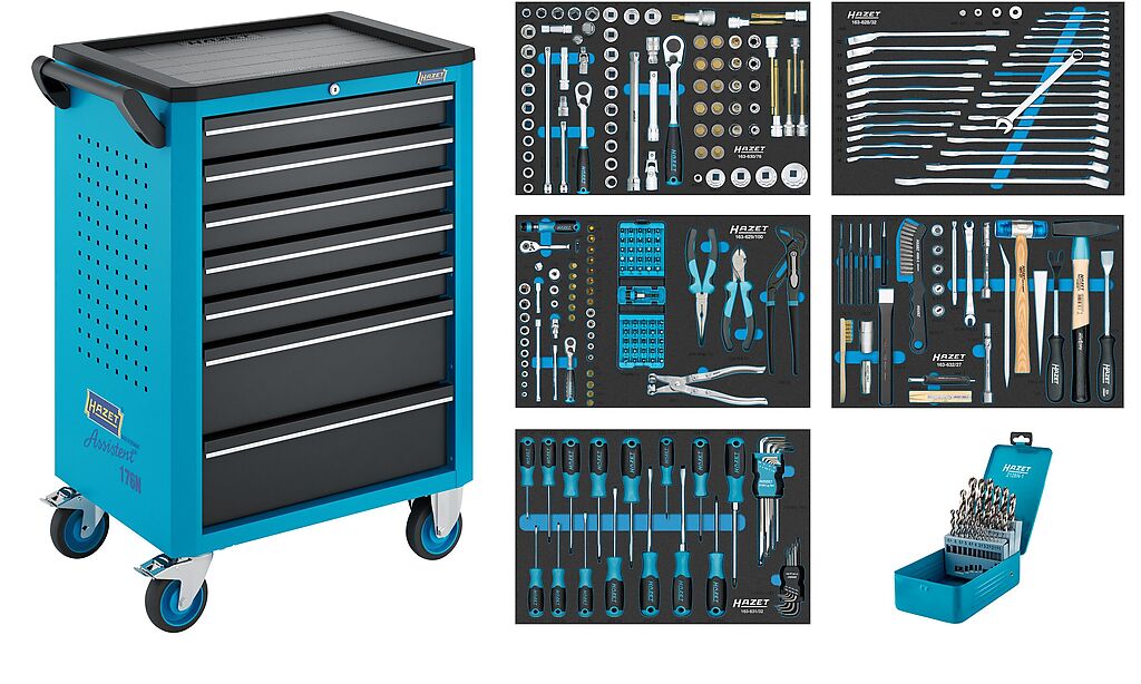 Įrankių vežimėlis Assistent® 176N-7, assortment, L x W x H: 780 mm x 498 mm x 1018 mm, 292-pieces (176N-7/292, HAZET)