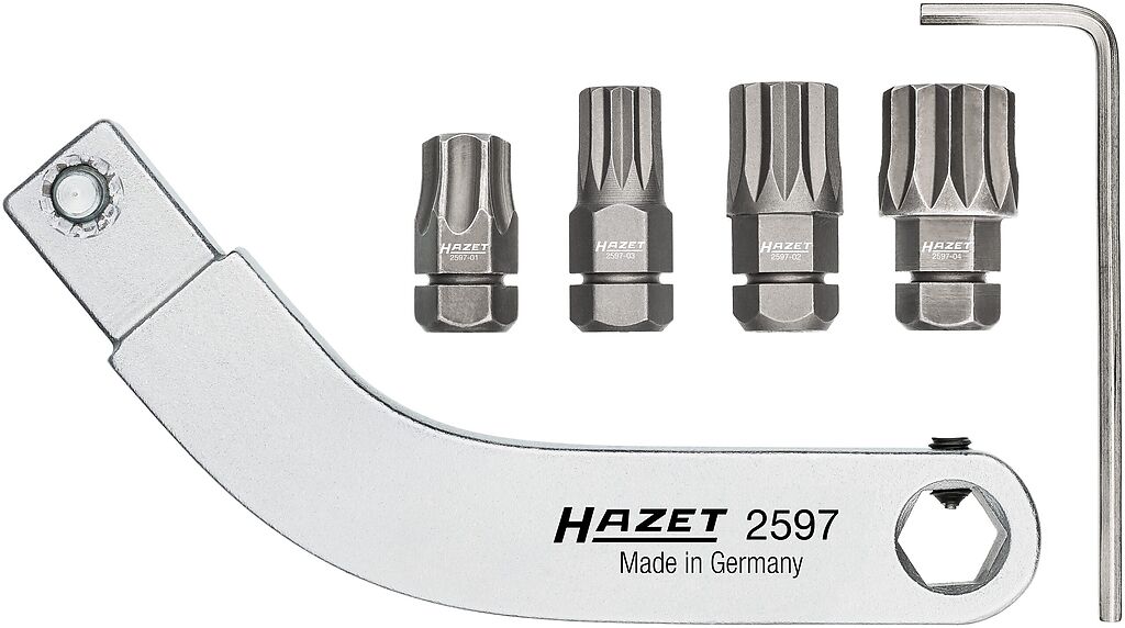 Door hinge insert tool set – curved bit holder (2597-2/5, HAZET)