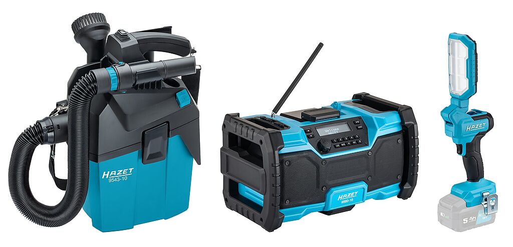 Cordless set: radio, dry vacuum cleaner, work light, 3 pcs (9500P-2/3, HAZET)