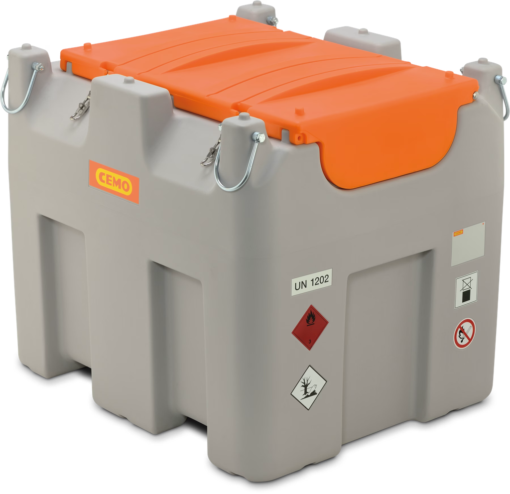 DT-Mobil Easy 980 l Premium diesel tank with Bipump 12 V pump (80 l/min), filter, meter, hose reel (8 m), automatic nozzle and lid (ADR) (10819, CEMO)