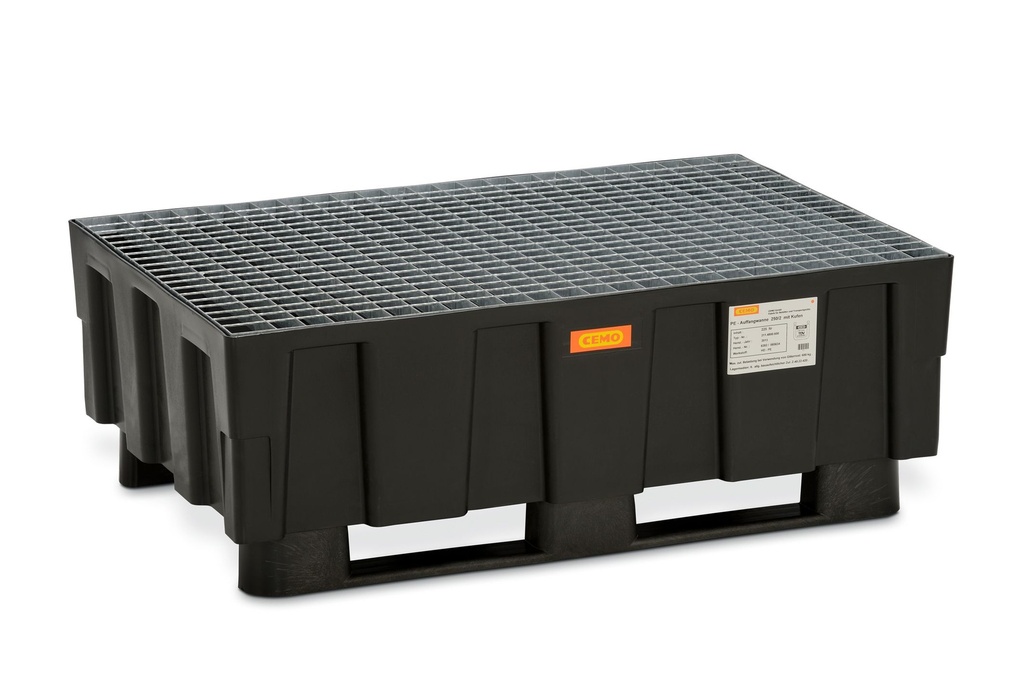 PE sump pallet 250/2 with runners and galvanized steel grating (8283, CEMO)