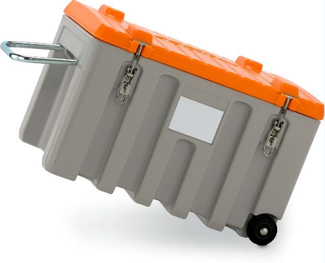 CEMbox 150 l sandėliavimo / transportavimo dėžė (PE), su vežimėliu, pilka/oranžinė, CEMO (10331)