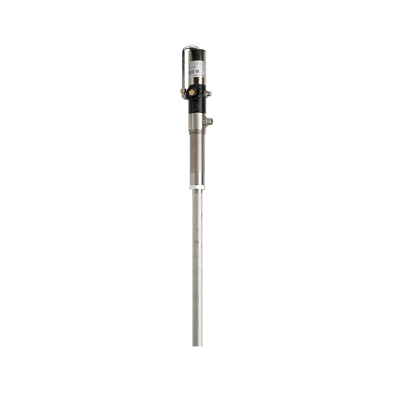 Vienpusējas darbības nerūsējošā tērauda pneimatiskais sūknis, attiecība 1:1, PTFE blīves, ar nerūsējošā tērauda 1000 mm sūkšanas cauruli un apakšējo vārstu (1072TF, FLEXBIMEC)