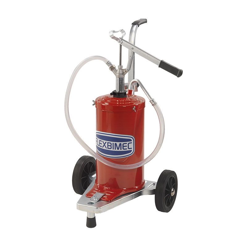 Rokas eļļas sūknis uz 16 l mucas ar divriteņu ratiņiem (5216, FLEXBIMEC)