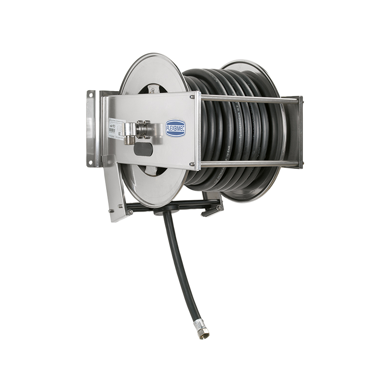 Spring driven stainless steel hose reel -Heavy duty series - Atex 2014/34/EU certified, classification level II category 2, with ø 1” hose, L. 15 m for petrol, FLEXBIMEC (9525/EX +289415)