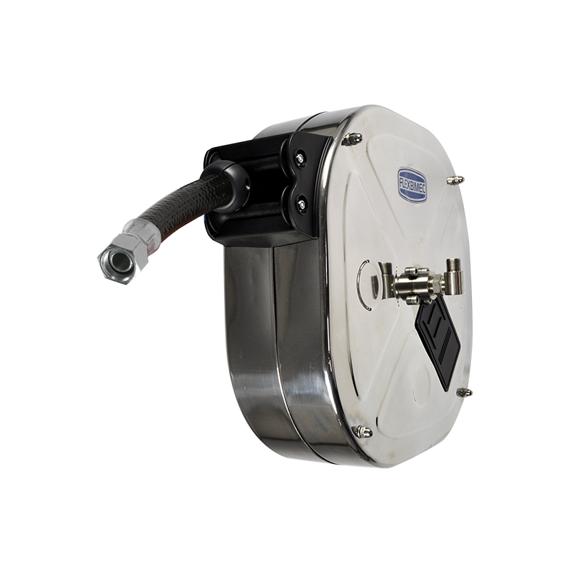 Spring driven stainless steel hose reel L. max 8 m w/o hose - Ø 3/4". Enclosed series, FLEXBIMEC (9546)