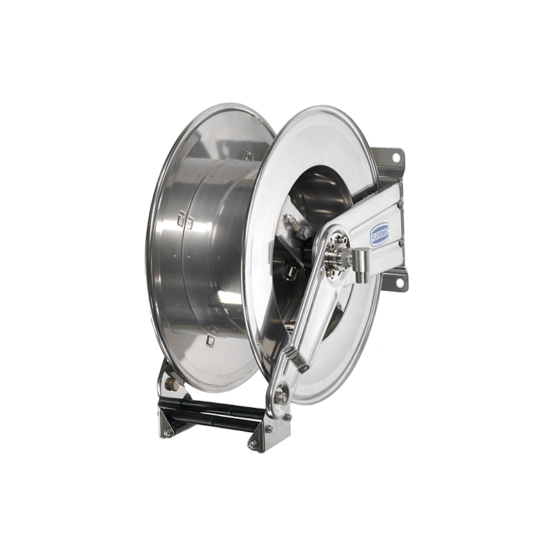 Spring driven stainless steel hose reel multi pos. guide L. max 15 m w/o hose - Ø 1/2". Adjustable arms series - Atex 2014/34/EU certified, classification level II category 2, FLEXBIMEC (9591/EX)