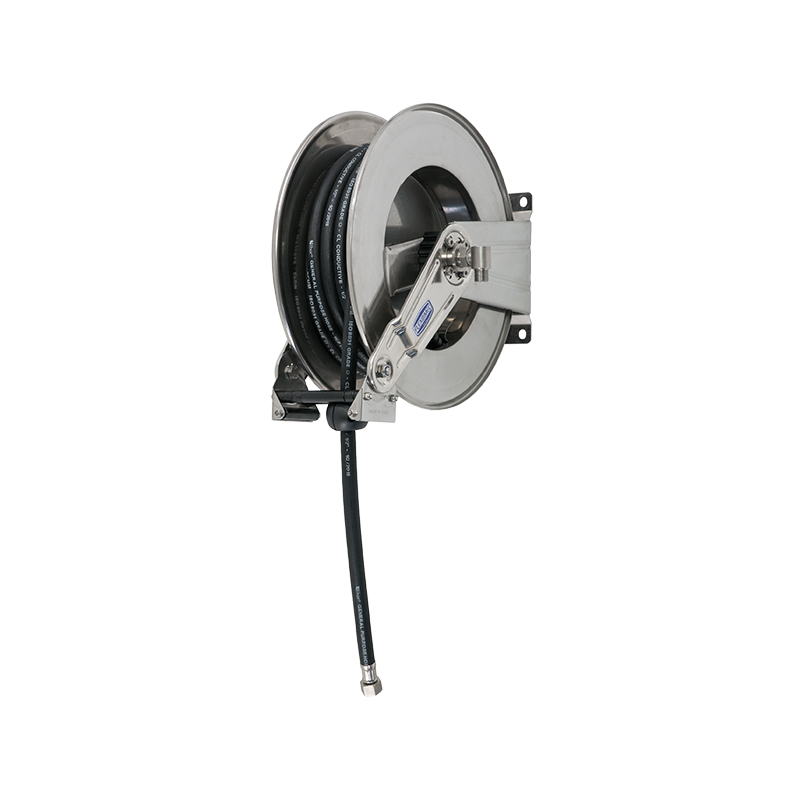 Automatic spring hose reel with hose, AISI 304 stainless steel (9591, FLEXBIMEC)