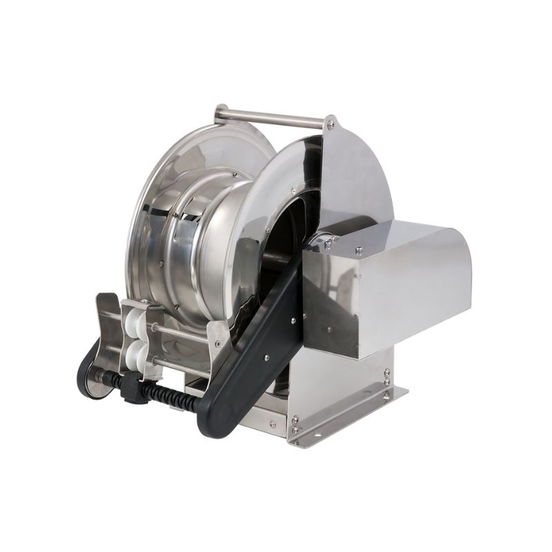 Nerūsējošā tērauda (AISI 304) hidrauliski motorizēta šļūteņu spole SIRIO sērija maks. 8 m Ø1″ šļūtenēm - disks 434 mm - spoles platums 130 mm - cilindrs 250 mm - vadības pults pēc izvēles - ar šļūtenes vadotni (bez šļūtenes), FLEXBIMEC (SXID42131)