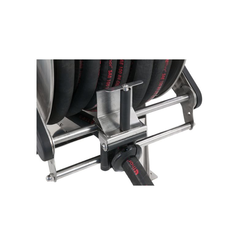 Krāsota tērauda elektrohidrauliskā 12 VDC motorizēta šļūtenes uztīšanas spole TITANO sērija maks. 75 m Ø1 1/4" šļūtenēm - disks 680 mm - spoles platums 600 mm - cilindrs 335 mm - ar vadības paneli - ar manuālu šļūtenes vadotni (bez šļūtenes - bez tālvadības pults), FLEXBIMEC (TF1263602)