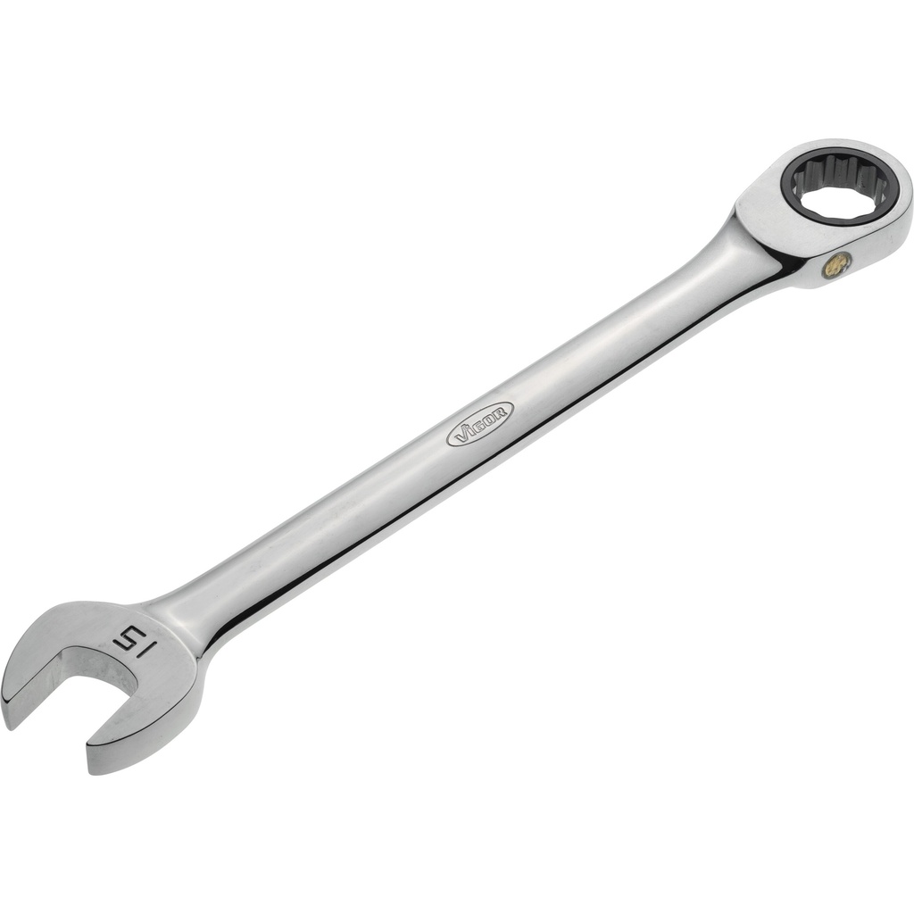 Ratcheting combination wrench, long, size 15 mm (V1026, VIGOR)