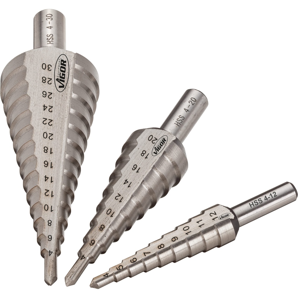 HSS step drill set, 3 pcs (V1707, VIGOR)