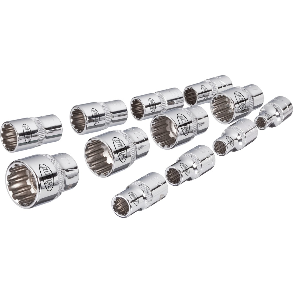Socket with multi-purpose profile, set ∙ size 4 – 14 mm ∙ 12 pieces (V1897, VIGOR)