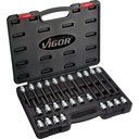 Iekšējā daudzzobu profila (XZN) skrūvgriežu galviņu komplekts, 1/2 collas, M5–M16, 26 gab. (V1918, VIGOR)
