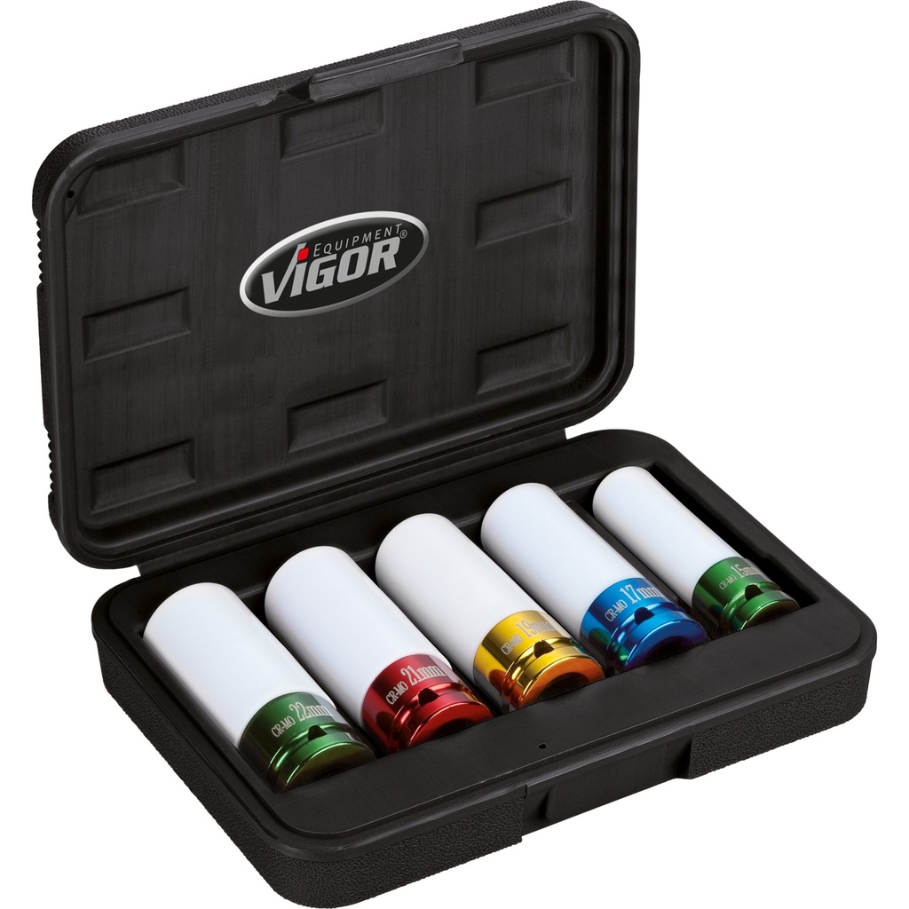Impact socket set, 15–22 mm, 5 pieces (V2257, VIGOR)