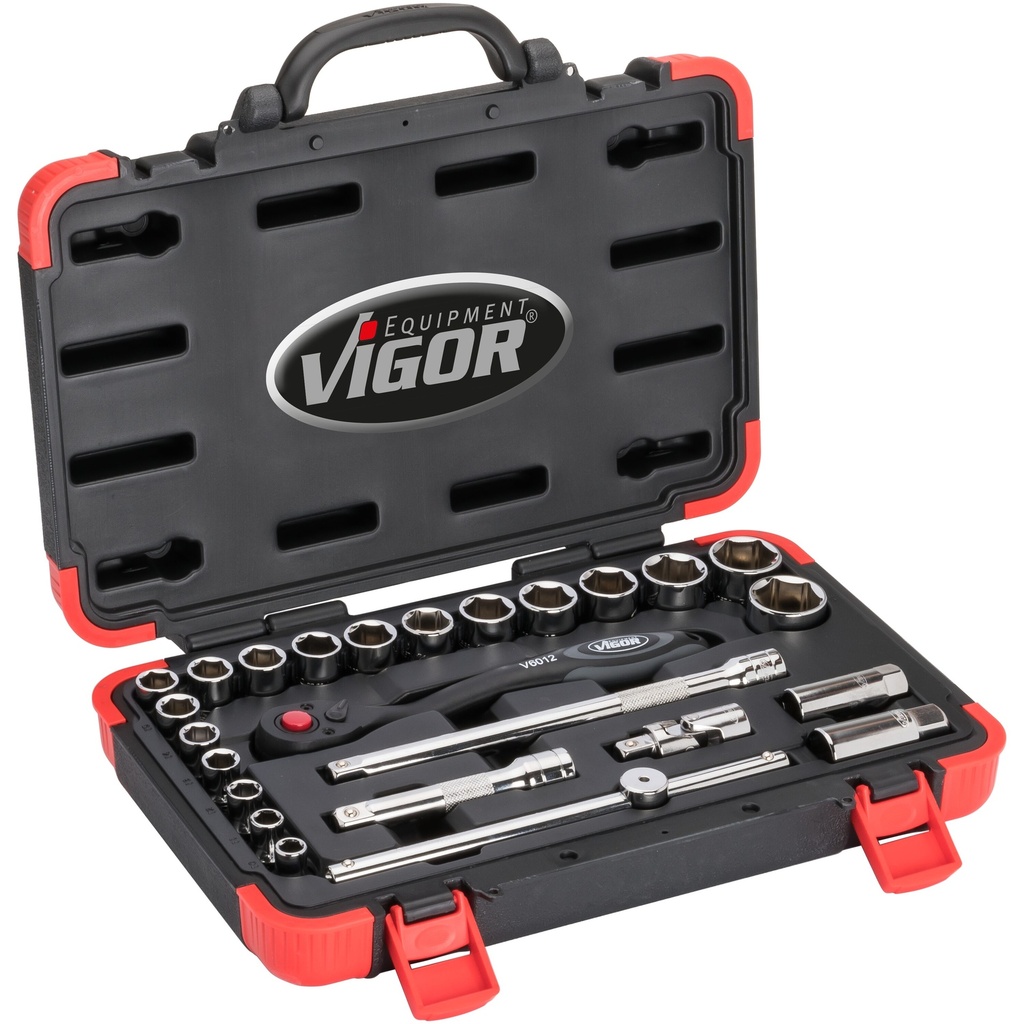 Socket set 10–32 mm, 25 pcs (V2460N, VIGOR)