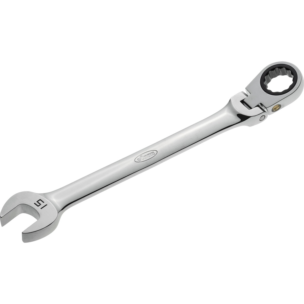 Ratcheting combination wrench with swivel head, size 15 mm (V2811, VIGOR)