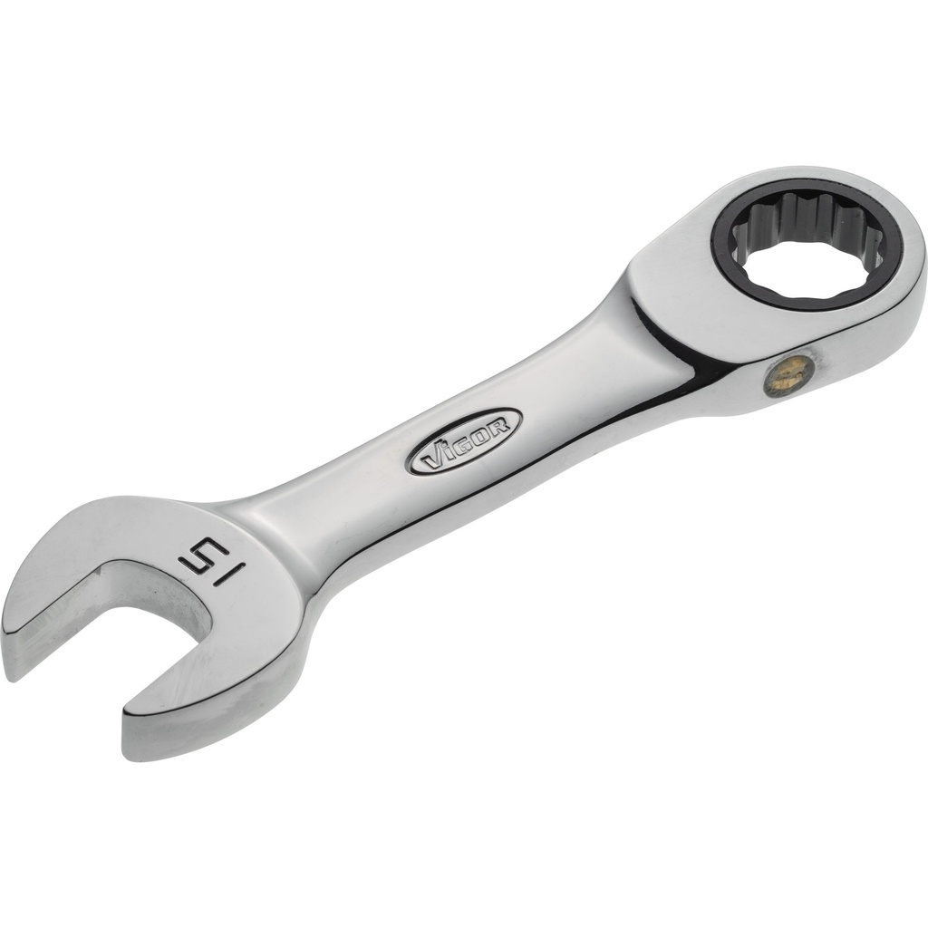 Ratcheting combination wrench, short, size 15 mm (V2829, VIGOR)