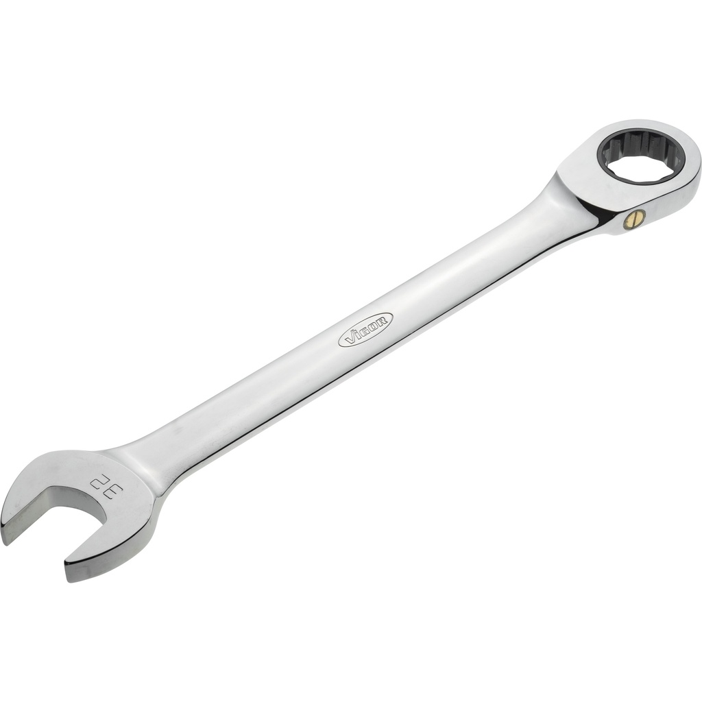 Kombinētā uzgriežņu atslēga ar sprūdratu, garā, izmērs 32 mm (V4966, VIGOR)