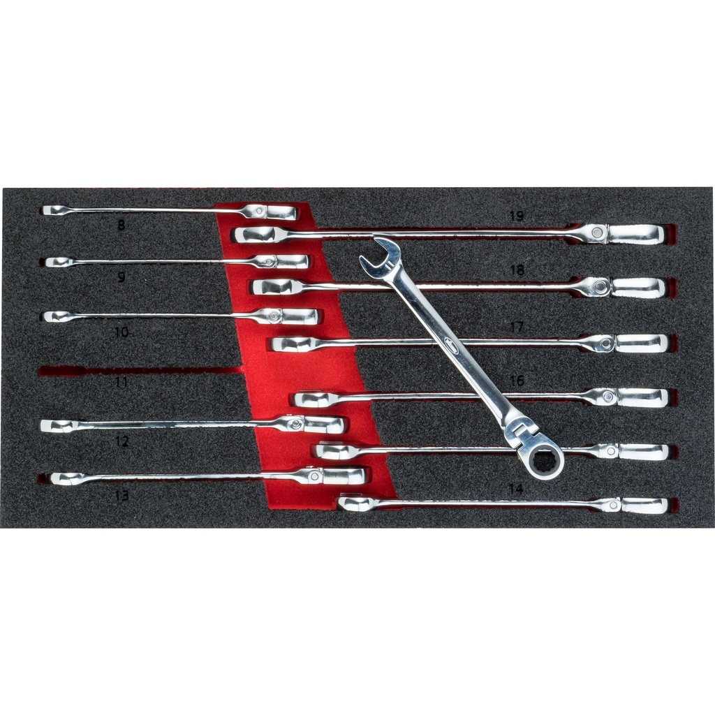 Ratcheting combination wrench set with hinged head (V5077, VIGOR)