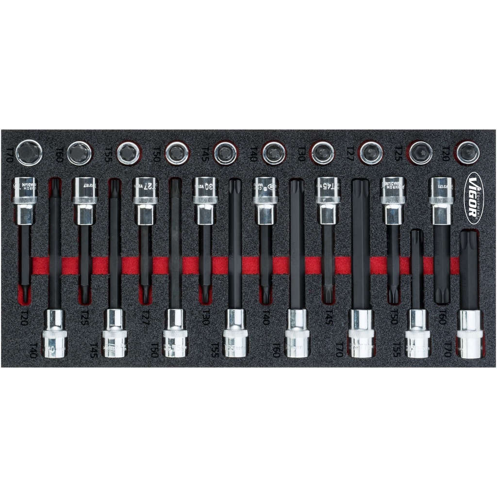 TORX screwdriver socket set, 1/2 inch, T20–T70, 26 pieces (V5095, VIGOR)