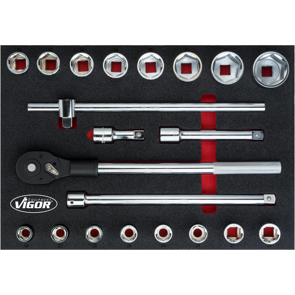 Socket set 3/4 inch, hexagon, 21-piece, 19–50 mm (V5109, VIGOR)