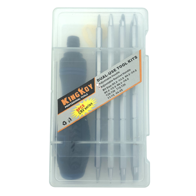 ⬡ Screwdriver with interchangeable bits (9pcs) (KR696G, KINGROY)