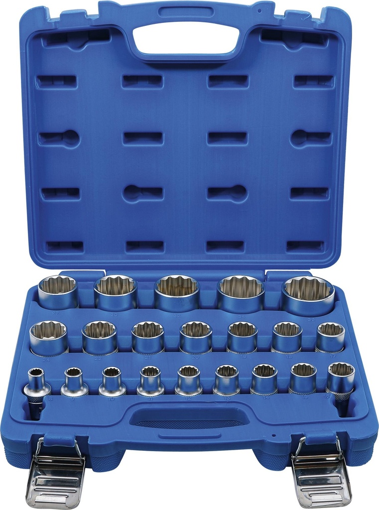 Socket set 12 pcs (1/2 inch, 6-point, 10–22 mm) on a plate AVTODELO 398 (39854, BALTWERK)