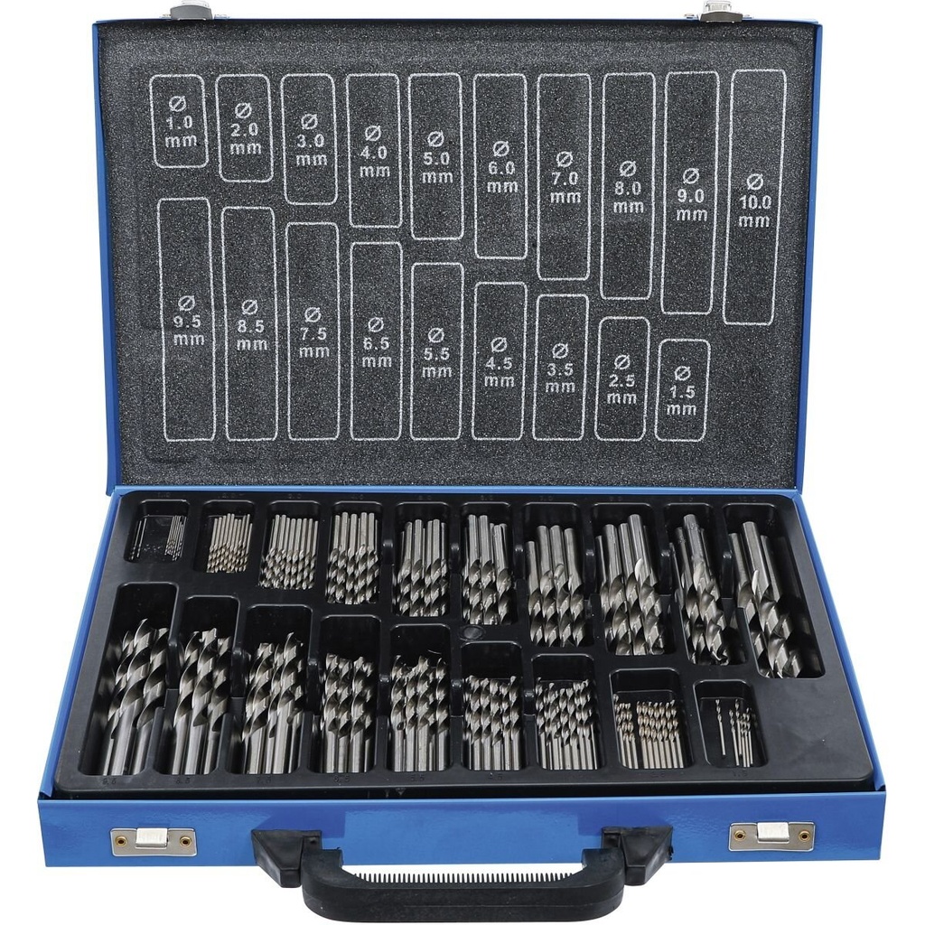 ⬡ Spiralinių grąžtų rinkinys DIN338 170 vnt. (1-10 mm) (H170012)